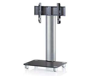 Support mobile TV VCM "Bilano" argent, verre noir, roulettes incluses