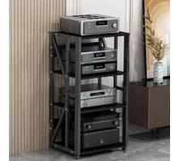 Support moderne pour audio et vidéo avec roulettes universelles 3 niveaux pour gaming, salon, box TV, console multimédia AV mobile (noir)