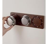 Support modulaire en bois de 58 mm pour panier de cuisine mural style porte-filtre magnétique pour économiser de l'espace Marron (16 x 8,2 x cm) (3 trous)