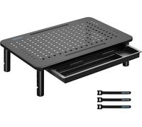 Support Moniteur avec Tiroir,3 Hauteurs Réglables,Rehausseur Ecran pour Bureau avec Plate-Forme en Maille pour Ordinateur Portable,PC,Imprimante jusqu'à 20 kg