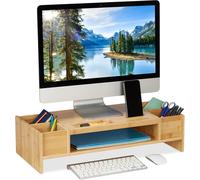Support Moniteur Bambou, Rehausseur Écran à Compartiments, Hlp 15,5X62,5X28 Cm, Dessous D'Ordinateur, Naturel, Bamboo