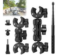 Support Moto pour Insta360 X5 X4, Support de Guidon de caméra d'action avec Perche Selfie Invisible 120cm et Double Pince Accessoire, Support Caméra d'action, Compatible avec Plusieurs Appareils