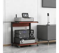 Support multimédia à 2 niveaux avec roulettes - Petite étagère TV moderne et armoire stéréo - Étagère de rangement mobile pour bar à domicile et KTV - Couleur teck - 50 x 40 x 60 cm