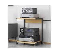 Support multimédia à 2 niveaux, tour d'armoire stéréo en bois avec roulettes, étagère audio-vidéo moderne pour consoles de jeux et divertissement