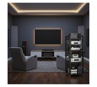 Support multimédia à 5 Niveaux, Tour de Support Audio en Bois avec roulettes, Armoire de Support multimédia for systèmes stéréo à Platine Vinyle, système Compact(C)