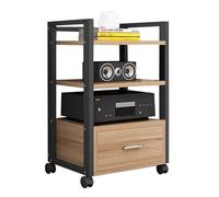 Support multimédia à roulettes AV à 3/4/5 niveaux avec tiroir - Support audio vidéo HiFi pour home cinéma, TV, lecteur CD, armoire stéréo, amplificateur, support DVD, étagère de bureau