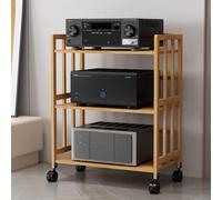 Support multimédia AV 2/3 niveaux en bois HiFi pour imprimante, étagère stéréo, console de rangement pour CD, DVD, consoles de jeux et routeurs (naturel, 80 x 30 cm)