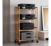 Support multimédia AV à 2/3/4/5 niveaux, réglable en hauteur avec roulettes, support TV d'angle multifonction, tour audio pour lecteur CD et stéréo domestique (marron, 55 x 123 cm)