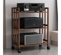 Support multimédia AV à 2/3/4/5 niveaux, support stéréo réglable en hauteur avec roulettes, support TV multifonction et tour audio, rack audio d'angle marron foncé (80 x 88,9 cm)