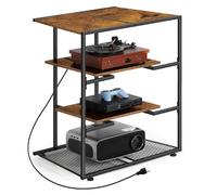 Support multimédia AV à 4 niveaux avec prises réglables, console multimédia, tour de rack audio, support stéréo pour tourne-disque, salon, salle de jeux, bureau et studio de musique, marron rustique