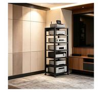 Support Multimédia AV À 7 Niveaux, HiFi Cabinet with 7 Shelves, Armoire pour Lecteur De Disques CD, Meuble Imprimante, étagère Stéréo en Bois, Rack pour sous La Télévision pour DVD(Noir)
