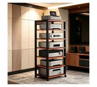 Support Multimédia AV À 7 Niveaux, HiFi Cabinet with 7 Shelves, Armoire pour Lecteur De Disques CD, Meuble Imprimante, étagère Stéréo en Bois, Rack pour sous La Télévision pour DVD(Red)
