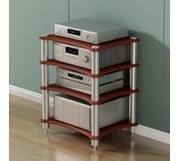 Support multimédia AV avec étagères 1/2/3/4, étagère audio-vidéo en bois et métal, armoire stéréo pour amplificateurs, récepteurs, lecteurs CD, système home cinéma (rouge, 4 étagères)