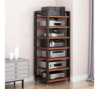 Support multimédia AV avec roulettes, 7 niveaux réglables en métal pour tourne-disque, DVD, TV Box - Rangement stéréo avec étagères
