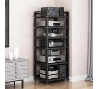 Support multimédia AV avec roulettes, rack stéréo à 7 niveaux avec étagères réglables, support audio en métal pour tourne-disque, DVD et box TV