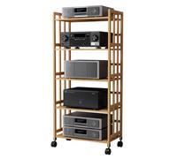 Support multimédia AV en bambou réglable en hauteur - Rack audio à 2 à 5 niveaux avec roues pour home cinéma et composants stéréo amplificateur Hifi étagère nizer (H 158 cm L 70,1 cm)