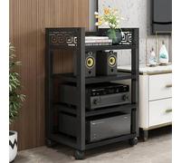 Support multimédia AV, étagère d'angle pour Tourne-Disque, Meuble stéréo en Bois, Tour de Support Audio avec Cadre en Fer réglable en Hauteur pour Apple TV, Xbox One, PS4, Noir(4 Layers)