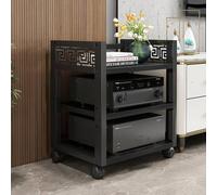 Support multimédia AV, étagère d'angle pour Tourne-Disque, Meuble stéréo en Bois, Tour de Support Audio avec Cadre en Fer réglable en Hauteur pour Apple TV, Xbox One, PS4, Noir(3 Layers)