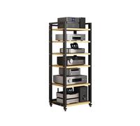 Support multimédia AV Étagères de rangement multimédia réglables avec roulettes Tour de lecteur de disques amovible DVD CD Audio Rack Console de jeux vidéo Étagère for bureau à domicile(Natural,6Tier)