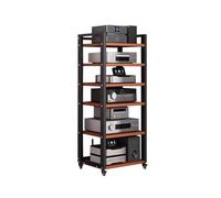 Support multimédia AV Étagères de rangement multimédia réglables avec roulettes Tour de lecteur de disques amovible DVD CD Audio Rack Console de jeux vidéo Étagère for bureau à domicile(Rot,6Tier)
