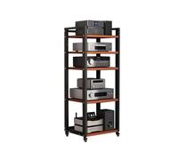 Support multimédia AV Étagères de rangement multimédia réglables avec roulettes Tour de lecteur de disques amovible DVD CD Audio Rack Console de jeux vidéo Étagère for bureau à domicile(Rot,5 Tier)