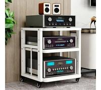 Support Multimédia AV HiFi, Support Audio for Amplificateur à 2/3/4 Niveaux | Armoire Stéréo en Bois avec Roulettes, étagères Réglables, Support for Lecteur Cd for Cinéma Maison(White,3 Tier)