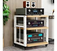 Support Multimédia AV HiFi, Support Audio for Amplificateur à 2/3/4 Niveaux | Armoire Stéréo en Bois avec Roulettes, étagères Réglables, Support for Lecteur Cd for Cinéma Maison(Walnut,3 Tier)