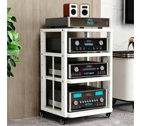 Support Multimédia AV HiFi, Support Audio for Amplificateur à 2/3/4 Niveaux | Armoire Stéréo en Bois avec Roulettes, étagères Réglables, Support for Lecteur Cd for Cinéma Maison(White,4 Tier)