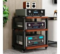 Support Multimédia AV HiFi, Support Audio for Amplificateur à 2/3/4 Niveaux | Armoire Stéréo en Bois avec Roulettes, étagères Réglables, Support for Lecteur Cd for Cinéma Maison(Teak,3 Tier)