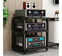 Support Multimédia AV HiFi, Support Audio for Amplificateur à 2/3/4 Niveaux | Armoire Stéréo en Bois avec Roulettes, étagères Réglables, Support for Lecteur Cd for Cinéma Maison(Black,3 Tier)