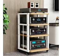 Support Multimédia AV HiFi, Support Audio for Amplificateur à 2/3/4 Niveaux | Armoire Stéréo en Bois avec Roulettes, étagères Réglables, Support for Lecteur Cd for Cinéma Maison(Walnut,4 Tier)