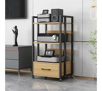 Support multimédia AV mobile à 3 niveaux, plateau tournant et étagère audio pour home cinéma, finition noyer élégante pour les amateurs d'audio et les intérieurs modernes