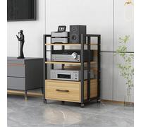 Support multimédia AV mobile avec 3 niveaux de plateau tournant et étagère audio pour home cinéma Finition noyer élégante Parfait pour les amateurs d'audio et les intérieurs modernes