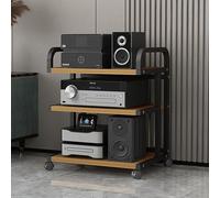 Support multimédia AV mobile avec roulettes Étagère d'angle moderne HiFi audio stéréo pour home cinéma Marron rougeâtre Hauteur 85,5 cm