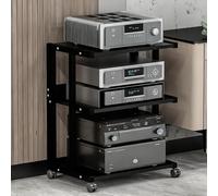 Support multimédia AV mobile sur roulettes, rack stéréo HiFi à 4 niveaux, rangement ouvert, montage facile, cadre en métal pour home cinéma, support audio vidéo
