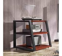 Support multimédia AV moderne avec 3 niveaux - Finition teck - Élégante étagère audiovisuelle pour tourne-disque, console, petit coin