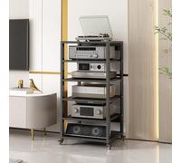 Support multimédia AV moderne - Hauteur réglable 6 niveaux armoire en bois pour home cinéma TV étagère d'angle stéréo et tour audio - Solution de rangement élégante