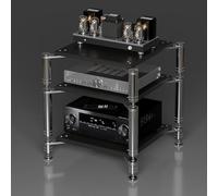 Support multimédia AV multifonctionnel pour amplificateur d'angle et rangement audio-vidéo pour salon et salle de jeux - Noir élégant 61 cm Centre de divertissement.