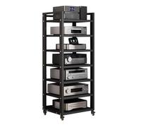 Support multimédia AV réglable à 4/5/6/7 niveaux avec étagères - Lecteur de disques et tour DVD/CD Home TV Entertainment Center Meuble de rangement stéréo pour salles de jeux et d'enregistrement