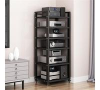 Support multimédia AV réglable à 6 niveaux - Lecteur de disque mobile et rack DVD/CD Armoire de rangement polyvalente pour la maison, le bureau/le théâtre Noir Tour audio de 49,8 cm de large