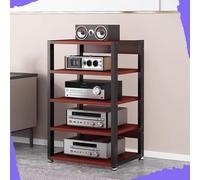 Support multimédia AV robuste à 4 niveaux | Support HiFi de 90 cm pour amplificateurs et tourne-disques | Affichage de stockage audio finition teck pour systèmes de cinéma maison et de divertissement