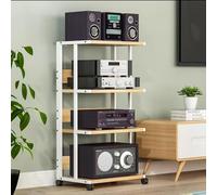 Support multimédia AV robuste sur roulettes - Rack stéréo à 4 niveaux pour jeux audio et salon - Étagère mobile blanche pour amplificateurs, appareils électroniques et home cinéma