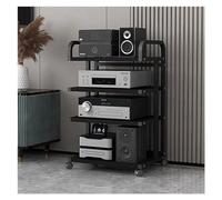 Support multimédia AV roulant robuste avec roulettes - Chariot audio vidéo à plusieurs niveaux pour salon, centre de divertissement portable, étagères réglables, support TV mobile