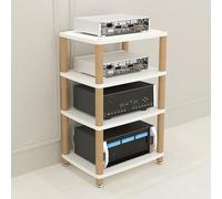 Support multimédia blanc avec bandes d'alimentation - Rack audio sur pied et étagère de jeu - Étagère AV pour salon, salle de réunion et d'enregistrement - 152,4 x 122,9 cm