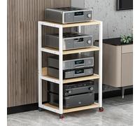 Support multimédia d'angle à 3 niveaux - Étagère AV en bois pour TV et composants audio, meuble de centre de divertissement pour CD/DVD/tourne-disque, meuble de cinéma maison