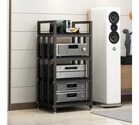Support multimédia d'angle à 4 couches avec cadre en métal pour équipement audio-vidéo, haut-parleurs, amplificateurs, tourne-disques et stockage de CD - Design compact