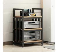 Support multimédia d'angle pour tourne-disque - Support audio en bois avec étagères réglables, meuble stéréo et support TV, parfait pour le divertissement à domicile et le rangement audio-visuel