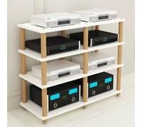 Support multimédia en bois massif avec pieds antidérapants, support audio double position pour lecteur CD et composants stéréo, support TV universel et meuble de rangement, élégant et meuble