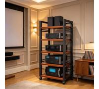Support Multimédia, meuble Chaine Hifi Armoire avec Roulettes | Meuble Platine Vinyle pour Téléviseur, Amplificateur De Haut-parleur, Console De Jeu, Lecteur DVD(Brown,5 layers)