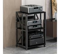 Support multimédia mobile à 3 niveaux - Armoire stéréo réglable avec étagères ouvertes - Grand espace de rangement pour le divertissement - Noir - Hauteur : 69 cm - Idéal pour home cinéma